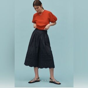 NWT Anthropologie Maeve embroidered skirty Wide-Leg Eyelet Culottes Navy Medium